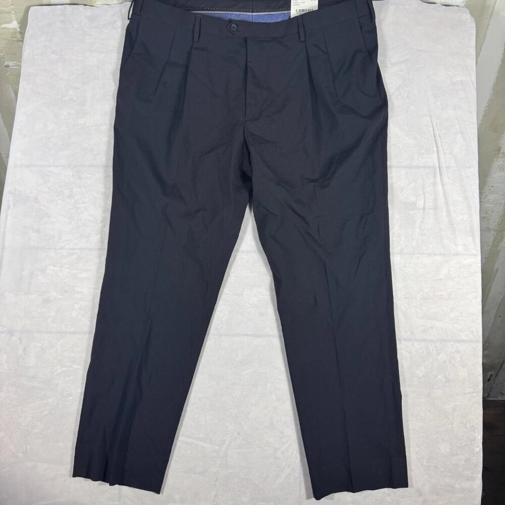 NWT Oak Hill Men's Dress‎ Pants Black Perfect Fit Straight Leg Pleated W46 L32